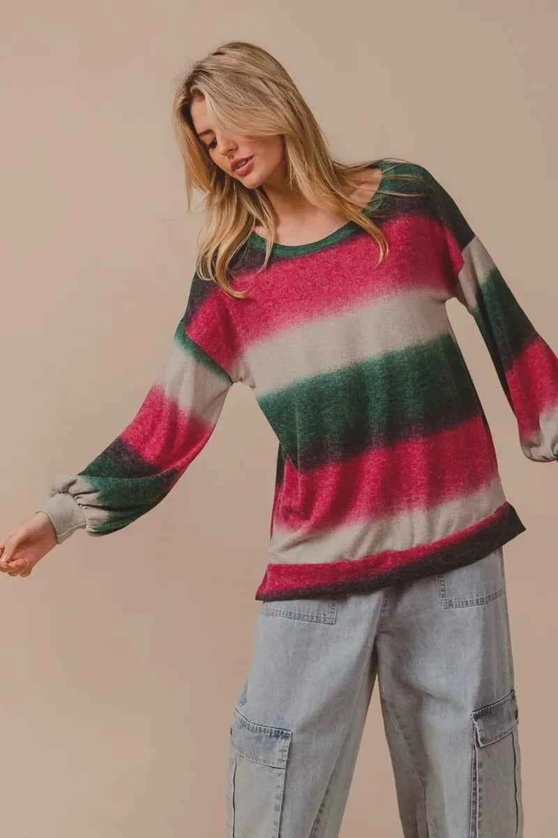 Striped Gradation Print Knit Top f8145d54c4434e8ab91d76995c33c73d-Max-Origin