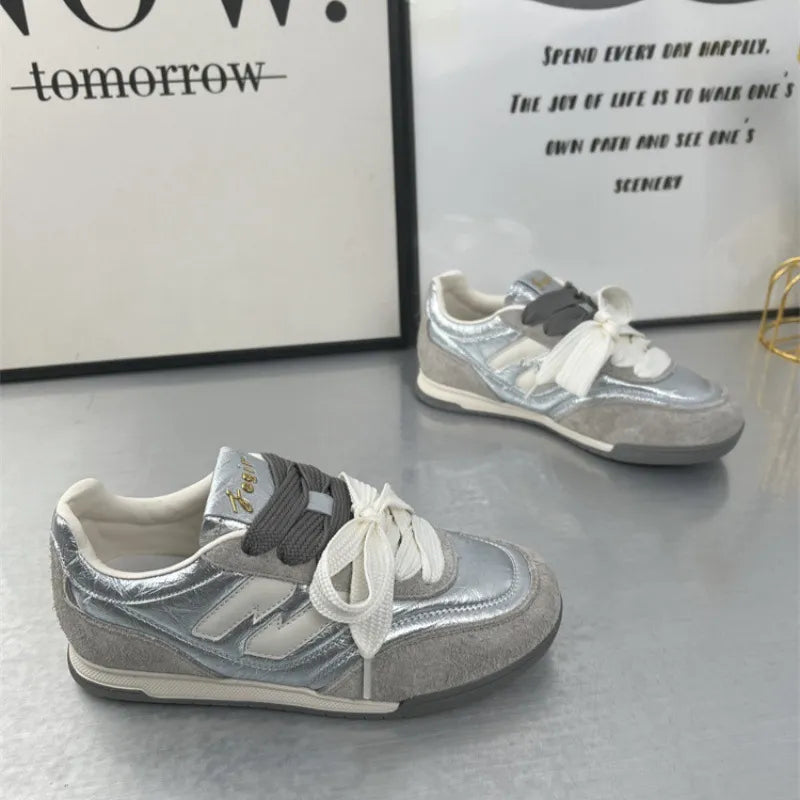 Round Toe Flats Sneakers Silver f8146027-7d44-4806-9f55-b7fbccaca28b-Max