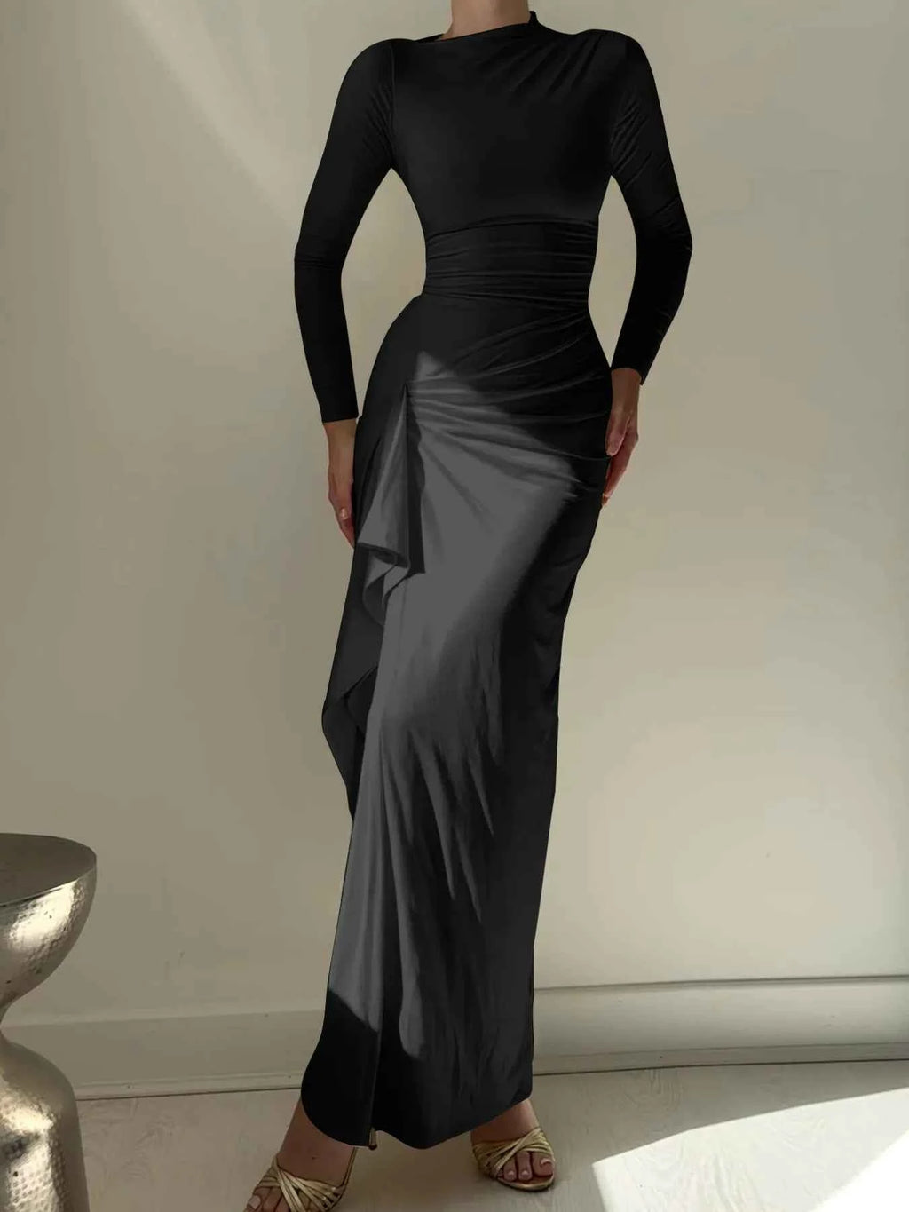 Ruched Long Sleeve Maxi Dress f817bb3d99c44932b65981fd00524e85-Max-Origin