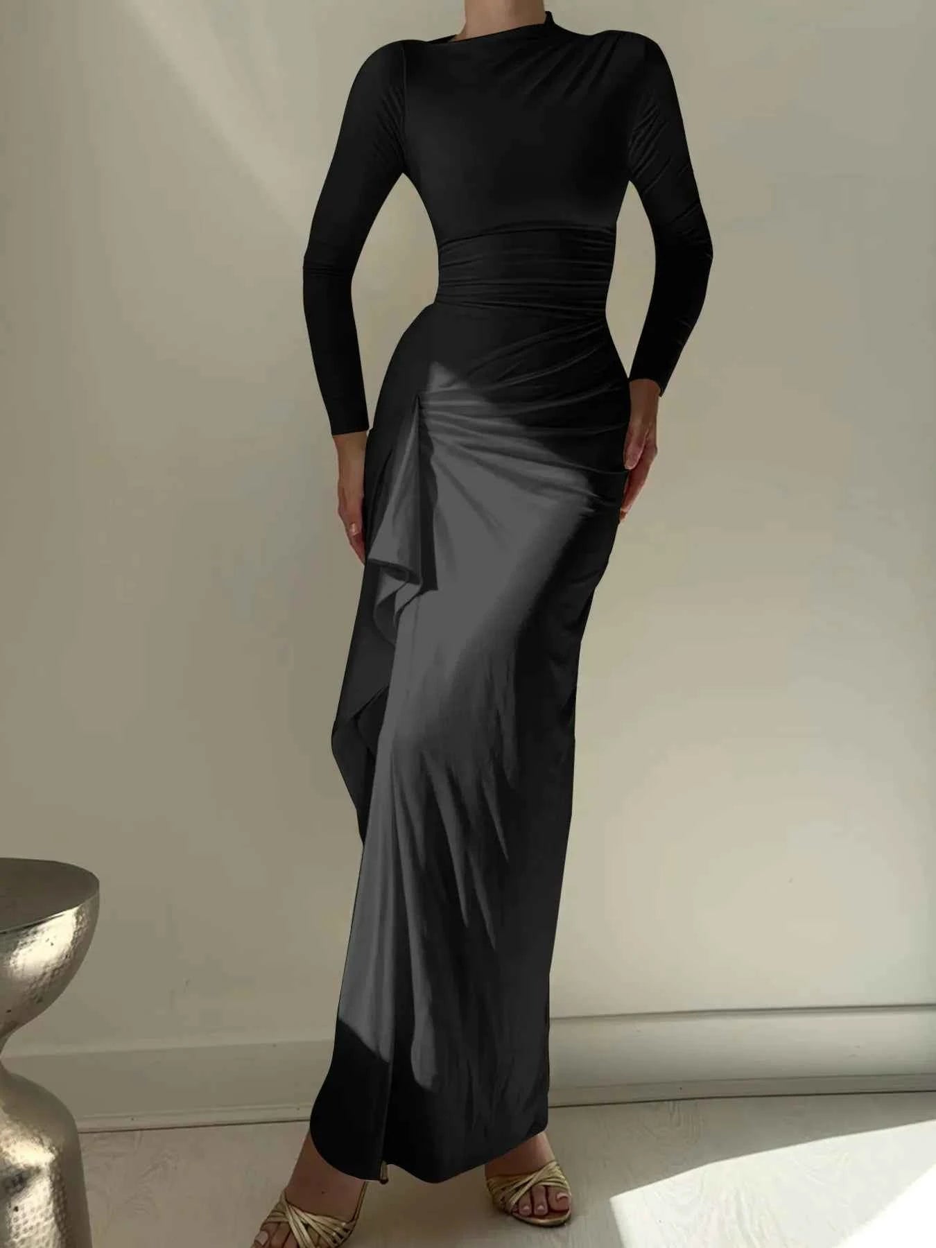 Ruched Long Sleeve Maxi Dress f817bb3d99c44932b65981fd00524e85-Max-Origin