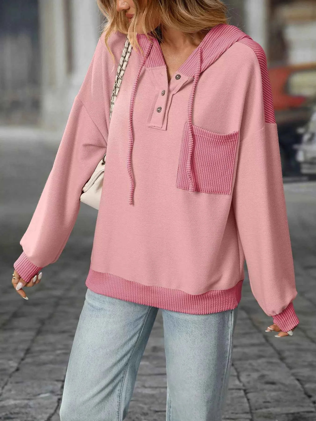 Casual Color Block Button Detail Hoodie f81ba0a4-b468-4c0e-a448-5333234dcd7e-Max-Origin