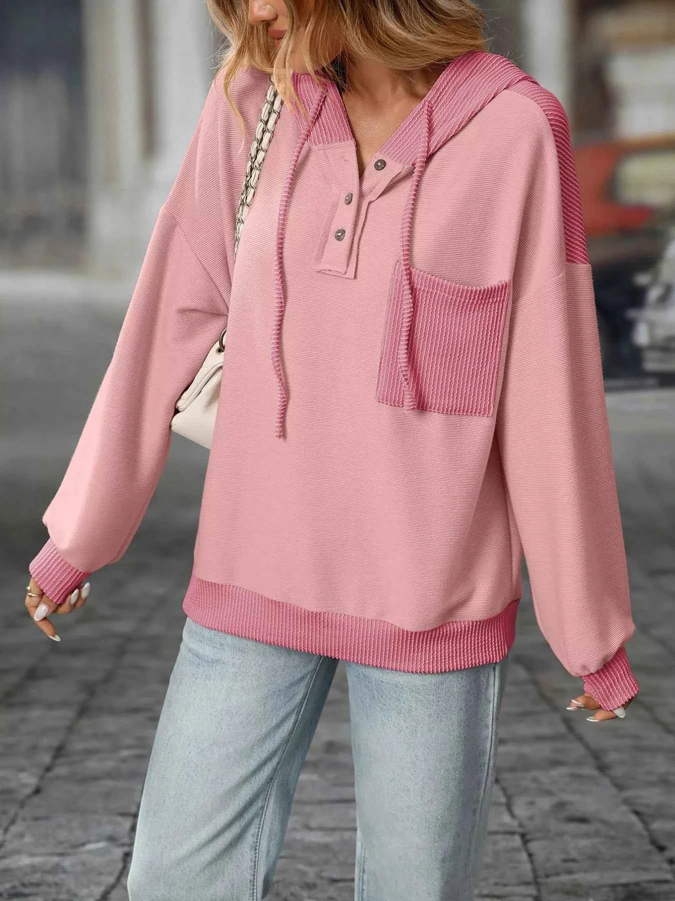 Casual Color Block Button Detail Hoodie f81ba0a4-b468-4c0e-a448-5333234dcd7e-Max-Origin