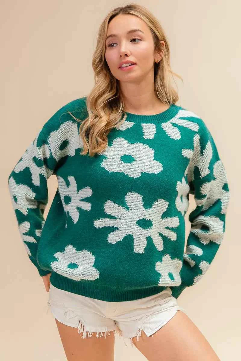BiBi Flower Pattern Long Sleeves Sweater Top f81cff76-cd25-4a77-892a-bae573393b18-Max-Origin