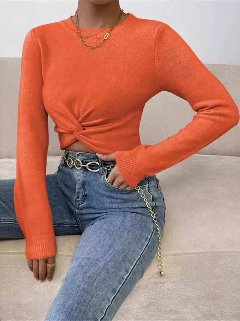 Twisted Front Cropped Knit Top f82563b0d147400ead036024e99817be-Max-Origin