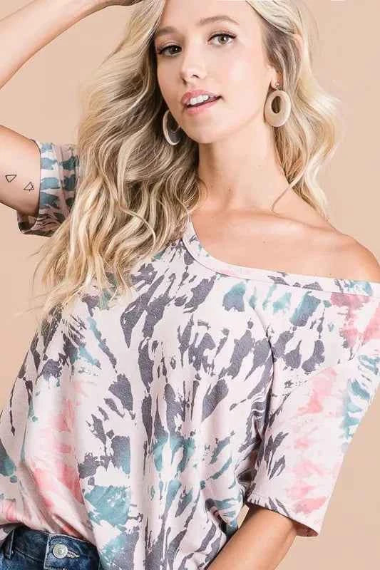 BiBi Tie Dye Print Terry Deep U Neck Top f826abb32b5c4fbe9055decdf4fde095-Max-Origin