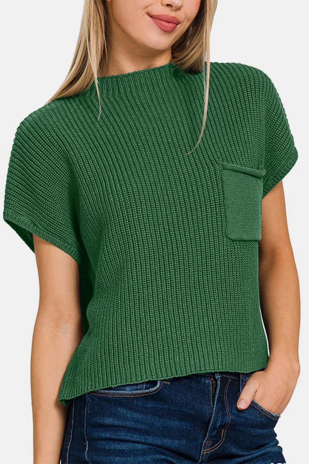 Zenana Mock Neck Short Sleeve Cropped Sweater f8315807-5545-4035-a066-f253f45cd66f-Max