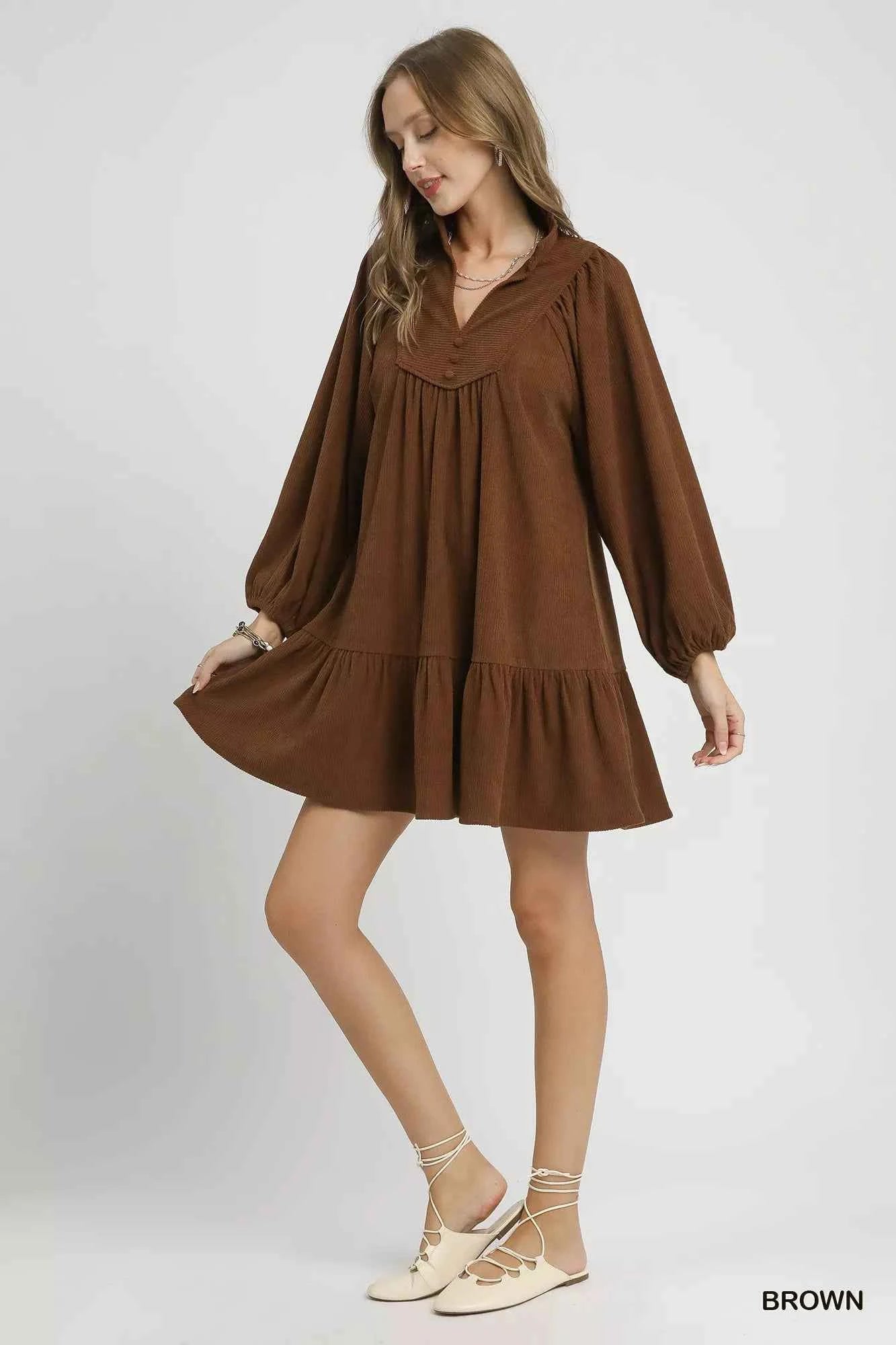 Umgee Corduroy Tiered Babydoll Dress f836f9ff-93ce-4fe0-a4c2-3914b966c7b0-Max-Origin
