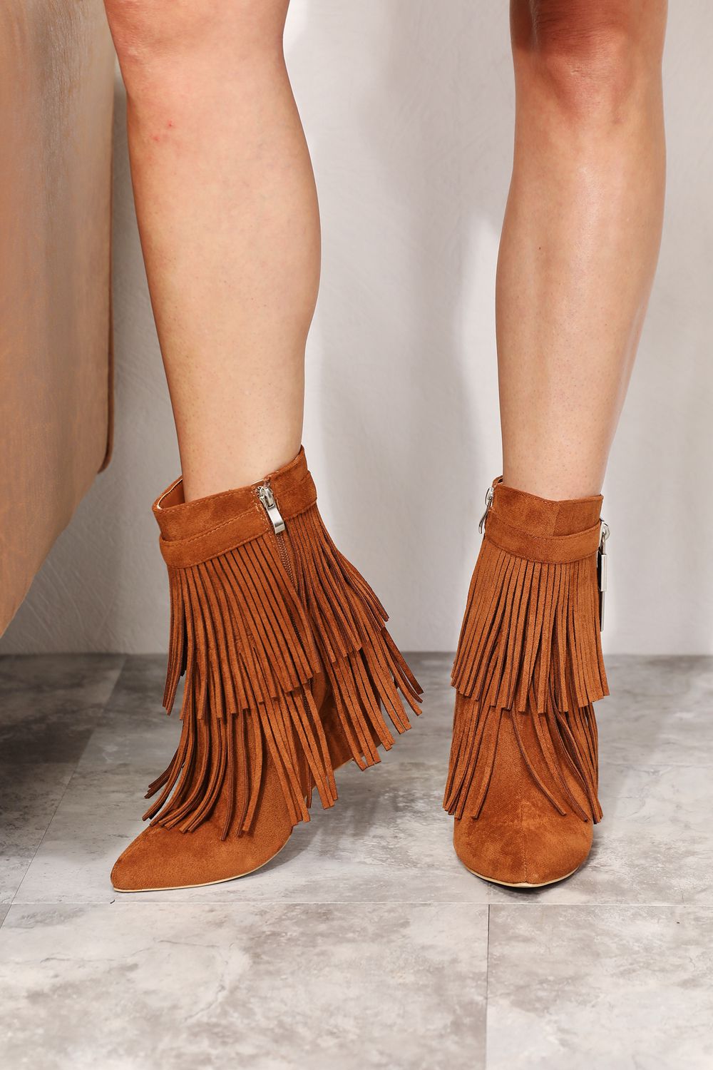 Legend Women's Tassel Wedge Heel Ankle Booties Caramel f837d0a880854c25b229379a42f52685-Max