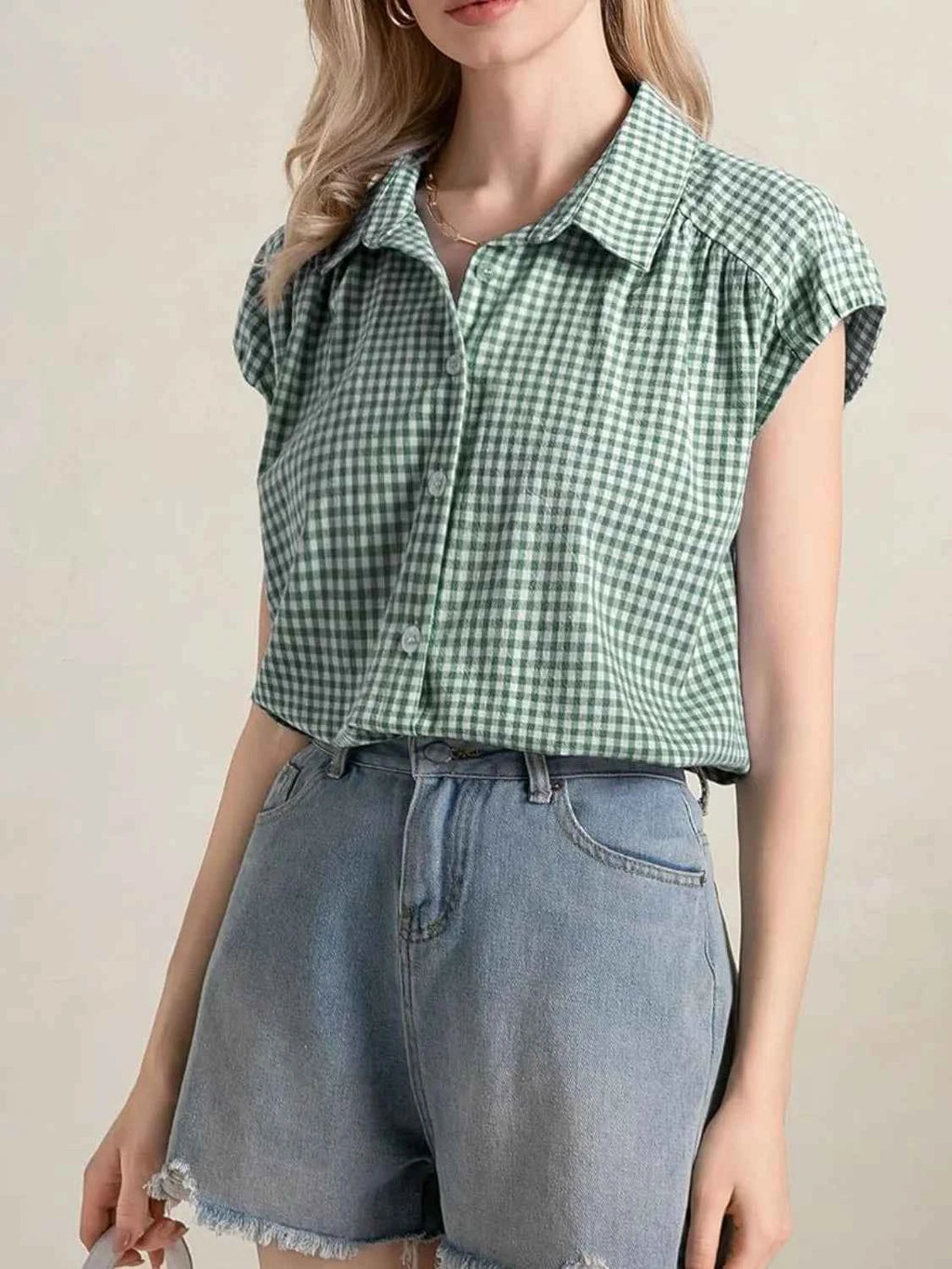 Plaid Button Up Cap Sleeve Shirt f847034c-44da-43cc-9ca7-eb9f4ce0dd3e-Max-Origin