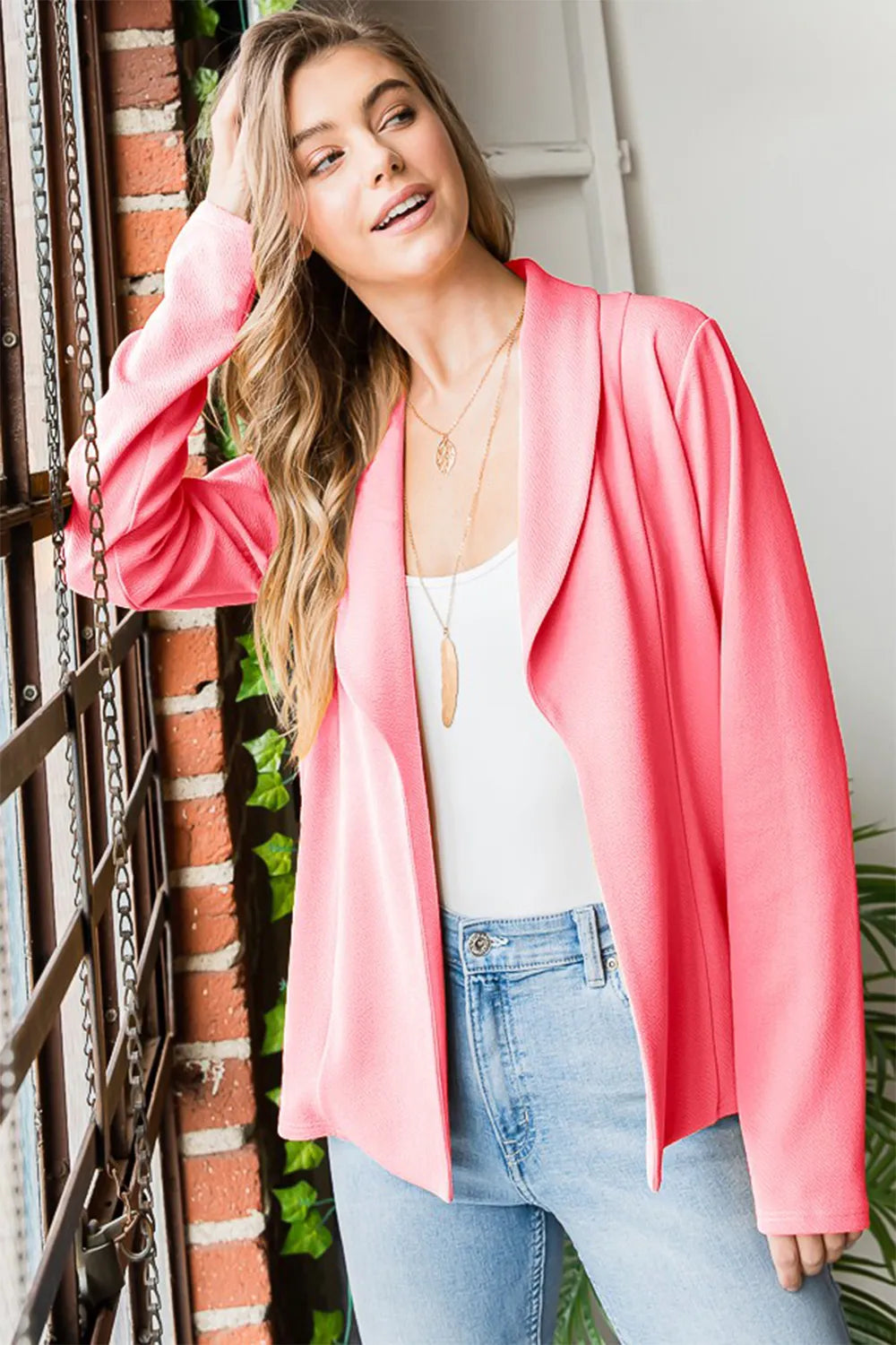 Heimish Open Front Long Sleeve Blazer NEONPINK f84b14d9-c451-453e-8041-803b0d9ae69c-Max