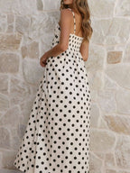 Polka Dot Pleated Detail Maxi Dress f84e5490-882d-49bf-bc5b-b2a08e0c065f-Max