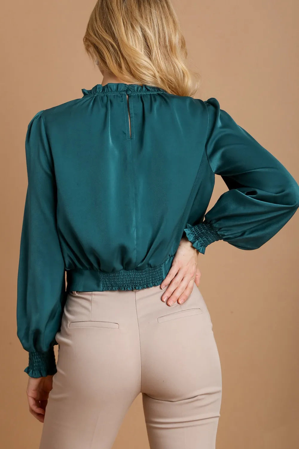 Umgee Frill Tied Hem Long Sleeve Blouse f8573037-6e8a-47ec-95a5-99b72eecbe70-Max