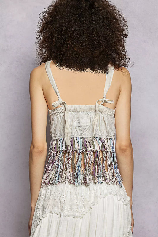 Lace-Up Fringe Hem Tank with Lace Detail f85cd6cc-ebe9-40b5-b739-a156b31eec58-Max-Origin