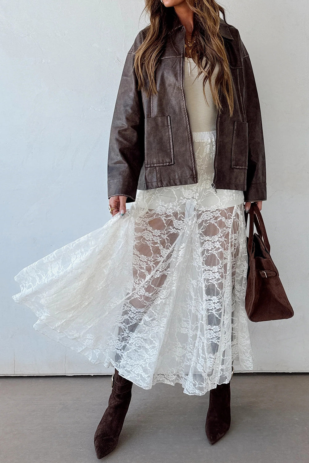 White Sheer Floral Lace Flowy Maxi Skirt f85d1ac8db696990
