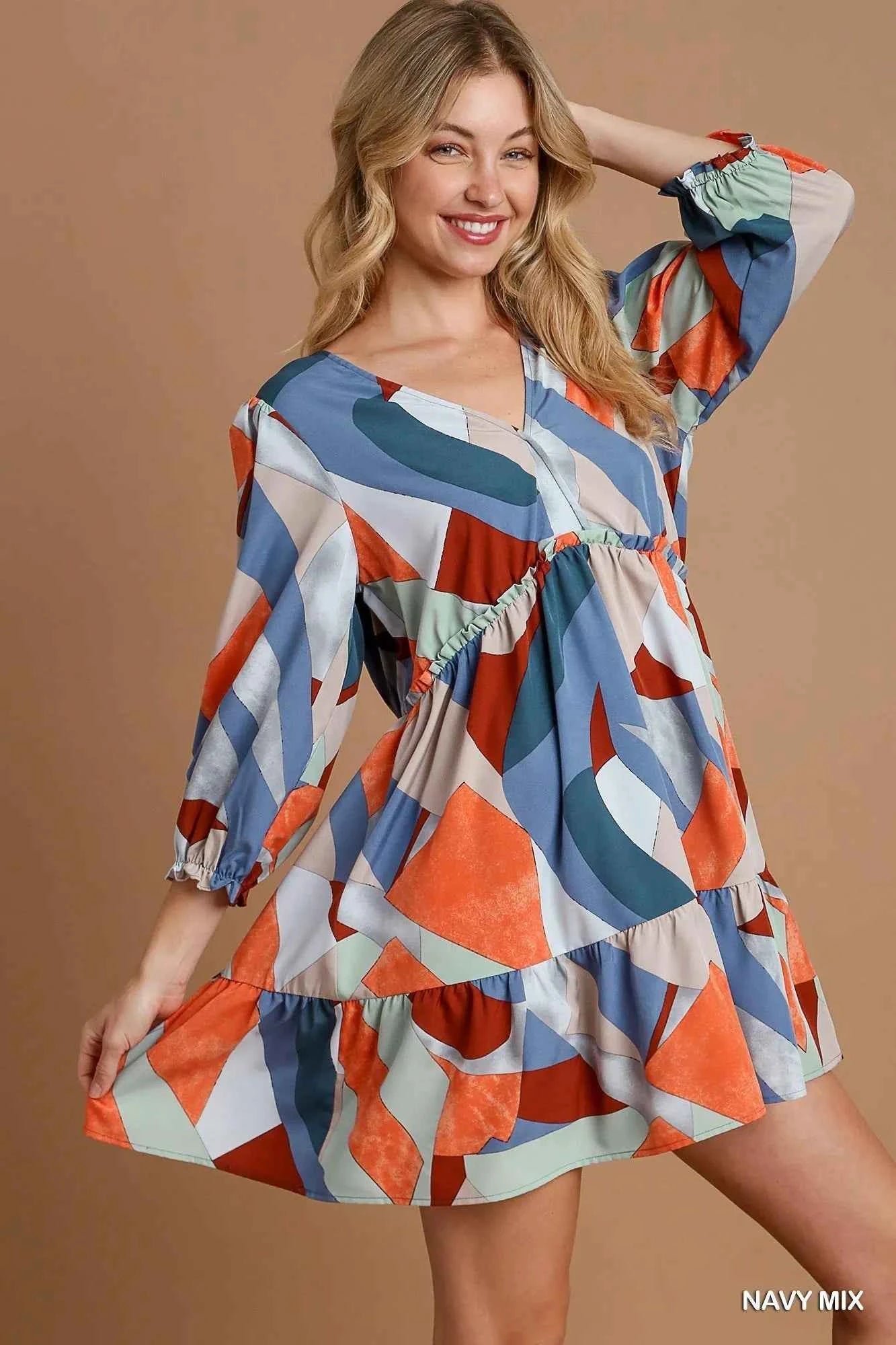 Umgee Abstract V-Neck Tiered Printed Dress f85d9091-477d-46e0-ac32-94eba09ada70-Max-Origin