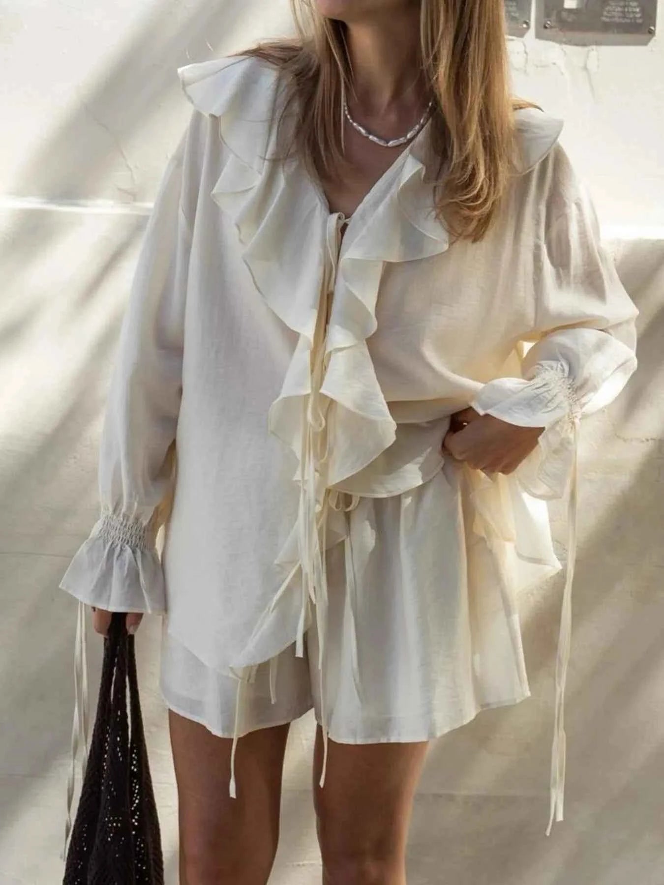 Ruffled Long Sleeve Shirt and Shorts Set f860e3c22bbe45238a247df4ad6bec0c-Max-Origin