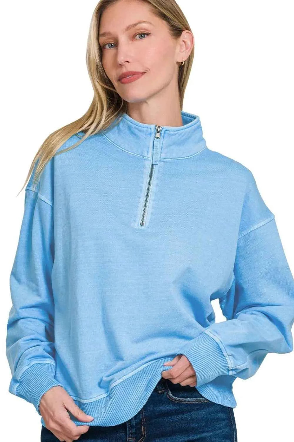 F/terry Pigment Dye & Enzyme Washing Half Zip Top f860f479-3e4f-4790-a2d7-1cfe5058455f-Max-Origin