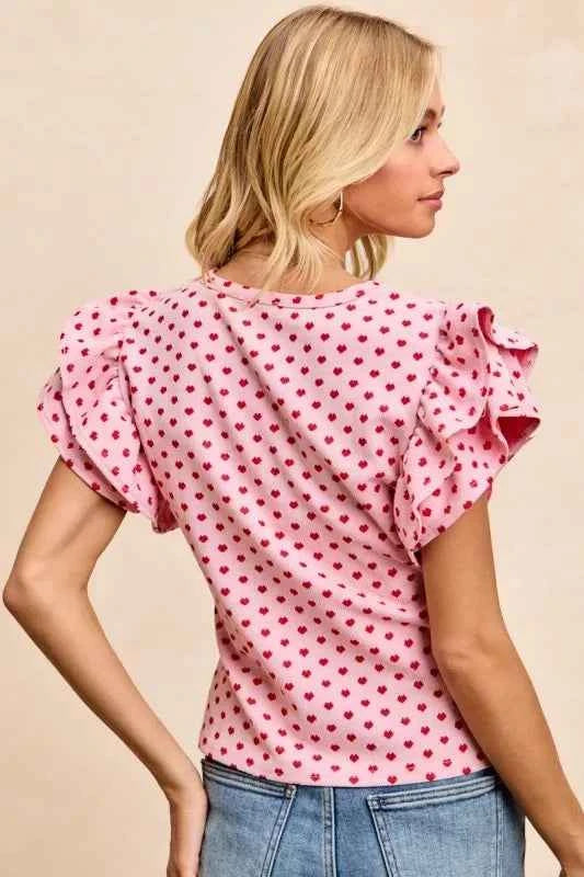 BiBi Heart Patterned Knit Ruffled Sleeves Top f867654b-a5f7-4eae-821d-41a59dc0d3e9-Max-Origin
