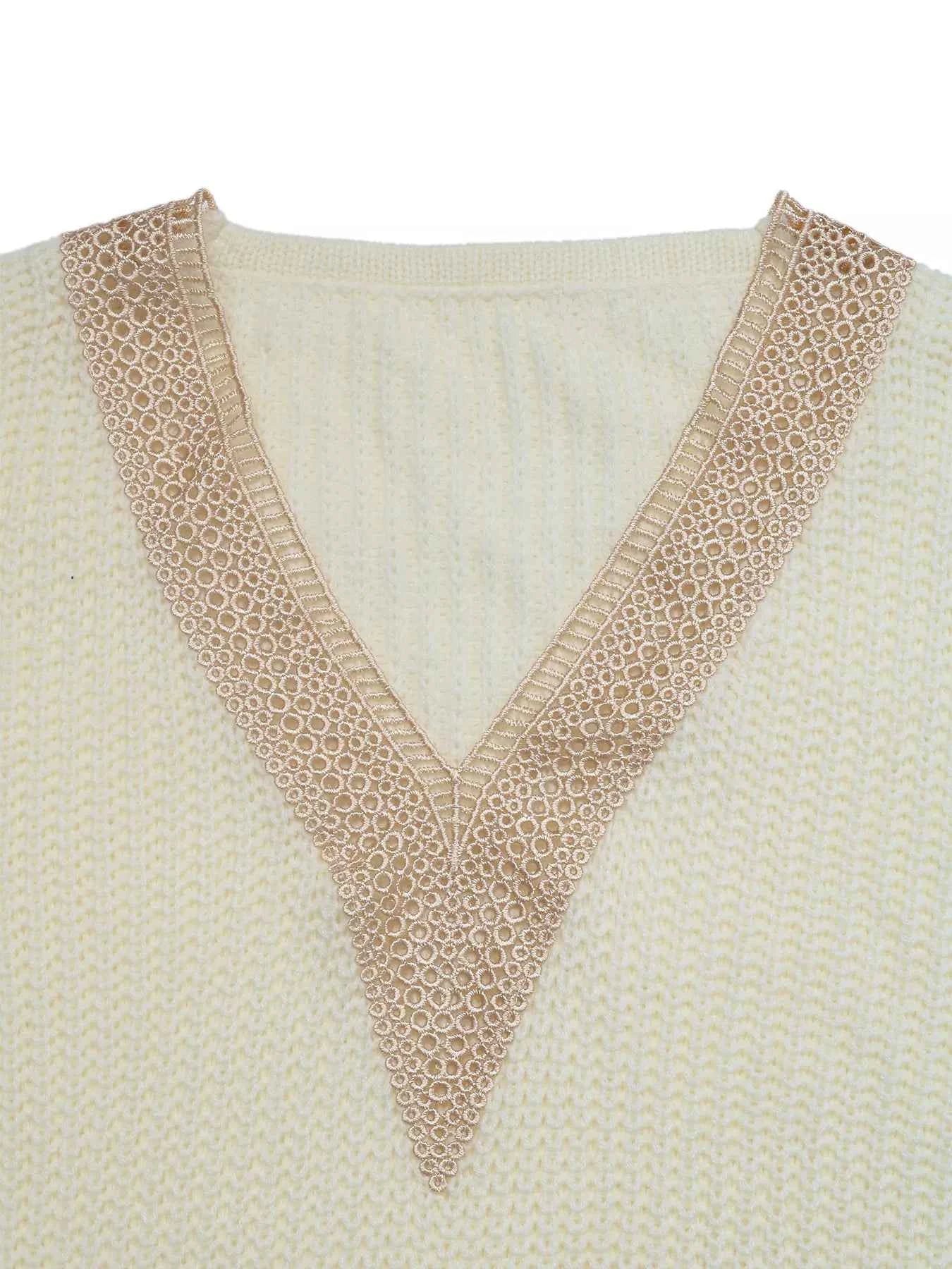 Openwork V-Neck Long Sleeve Sweater f869af92091c46b788f8d1c283c0e527-Max-Origin