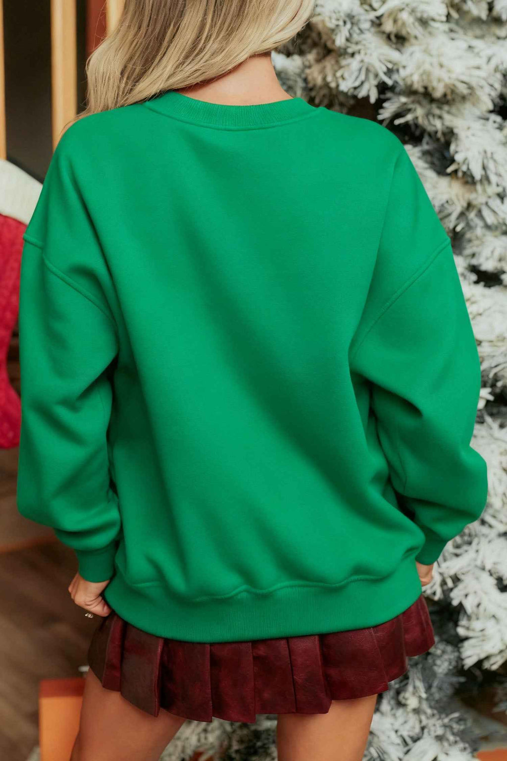 Dark Green MERRY Christmas Floral Bow Graphic Drop Shoulder Sweatshirt f870e9d30a0404db