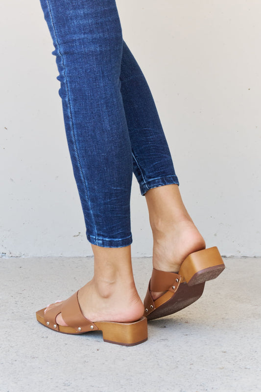Weeboo Step Into Summer Criss Cross Wooden Clog Mule in Brown f871eb62d65d4250a516178240b906a4-Max