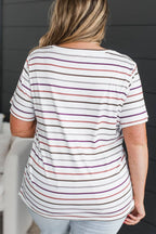 White Stripe V Neck Casual Plus Size Tee f874fbf1950a90dc