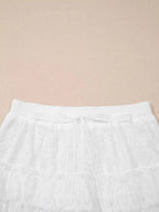 Lace Ruffle Tiered Drawstring Elastic Waist Shorts f87e1a1d1e2f4b588a01452d7be8a0ee-Max-Origin