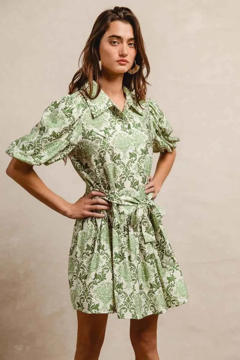 BiBi Tied Floral Short Sleeve Mini Shirt Dress f885c88fda8c4174aecc393d10f8f2fb-Max-Origin