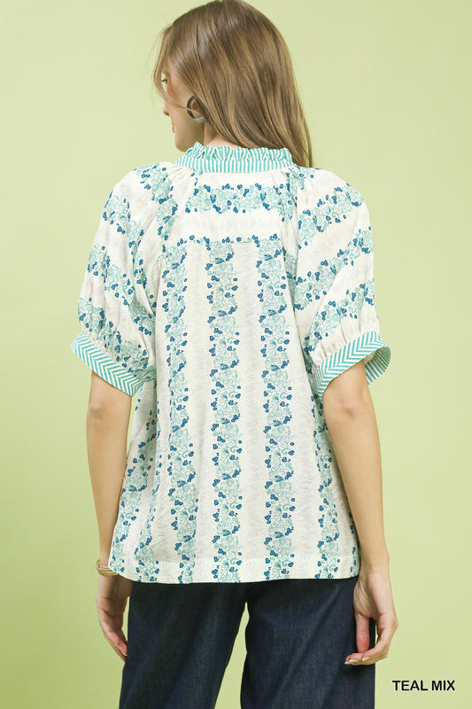 Mix Print Boho Blouse with Contrast Trim f88ceeec-49f5-4992-9979-085c6a54fe5a-Max