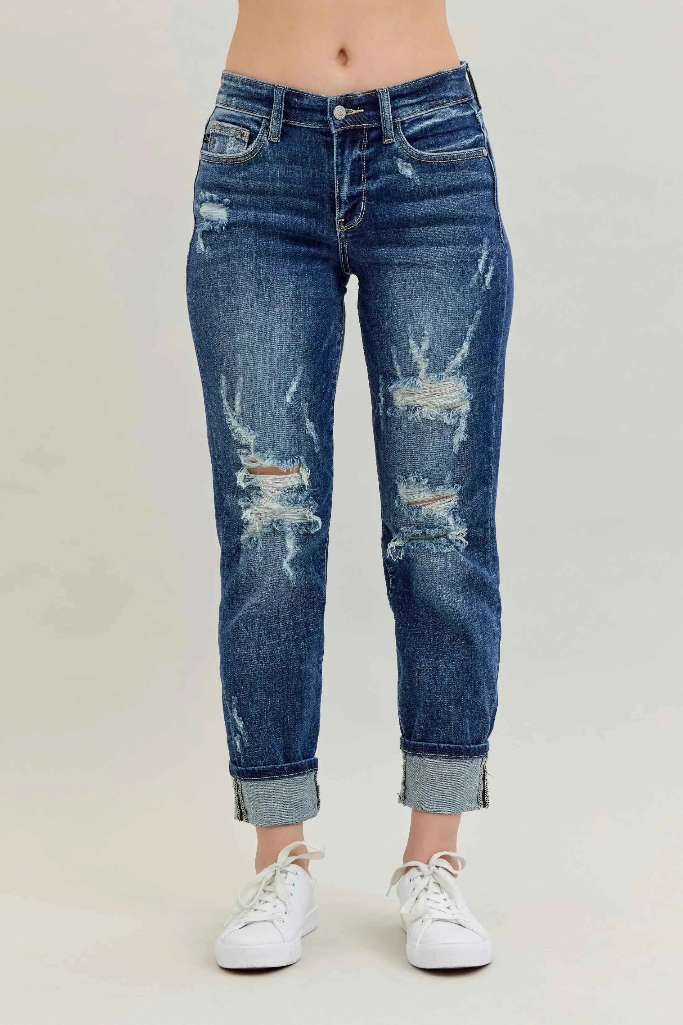 Judy Blue Full Size Mid Rise Cuffed Destroy Bf Jeans Plus Size f891559a874641918623ff553ebd7e12-Max-Origin
