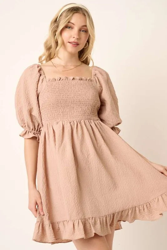 Mittoshop Smocked Ruffled Hem Half Sleeve Mini Dress f8926c9e-2594-4db6-bacd-c6e5e737cc3f-Max