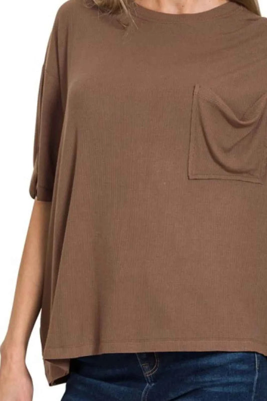 Oversized Ribbed Round Neck Short Sleeve Tee f8989681-d6cd-4068-b23c-e815bf687cbb-Max-Origin