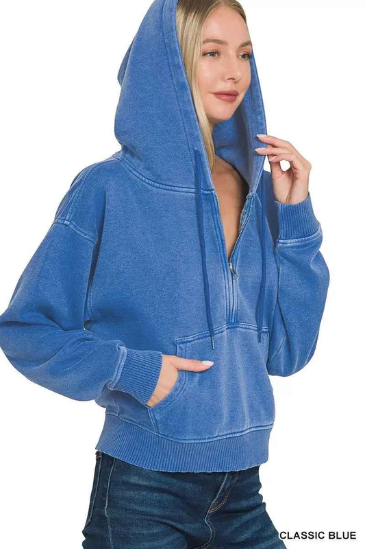 Fleece Pigment Dye Half Zip Kangaroo Pocket Hoodie f8992d8157db4625af3f483fbad04b49-Max-Origin