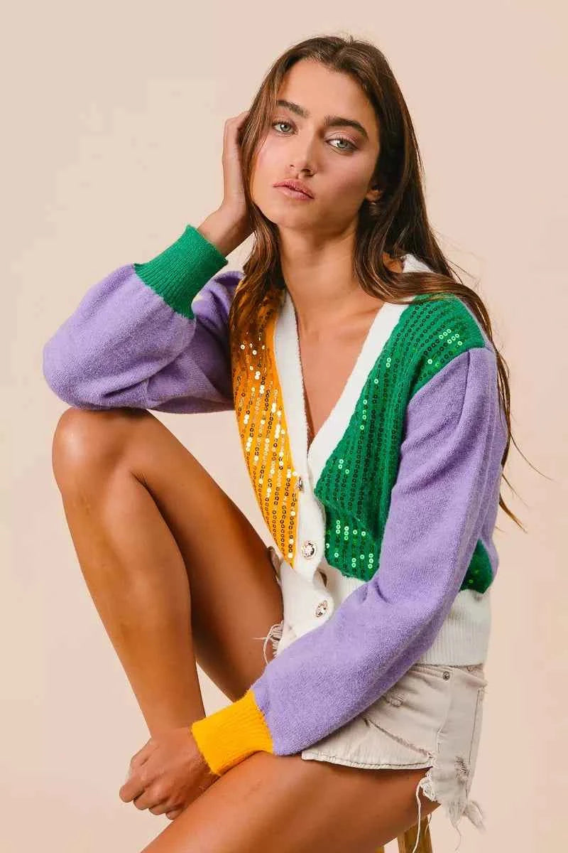 BiBi Mardi Gras Color Block Sequin Sweater Cardigan f8a7fa8cee2741429adca7b793048895-Max-Origin