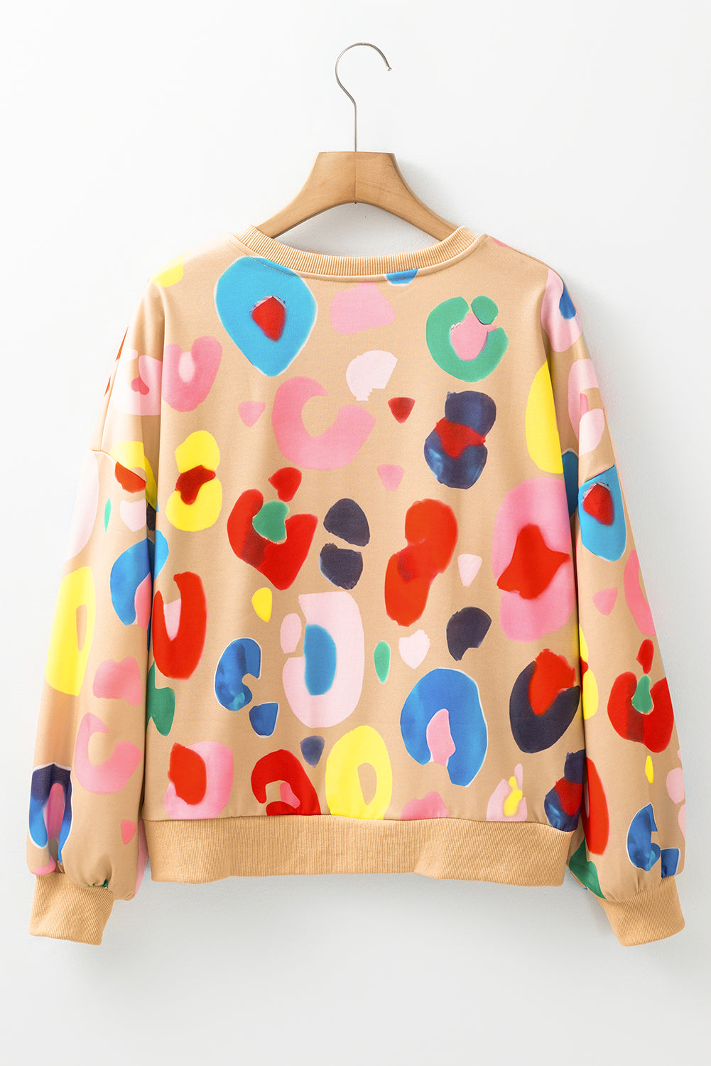 Khaki Funny Leopard Print Drop Shoulder Pullover Sweatshirt f8a88ce11148f7e8