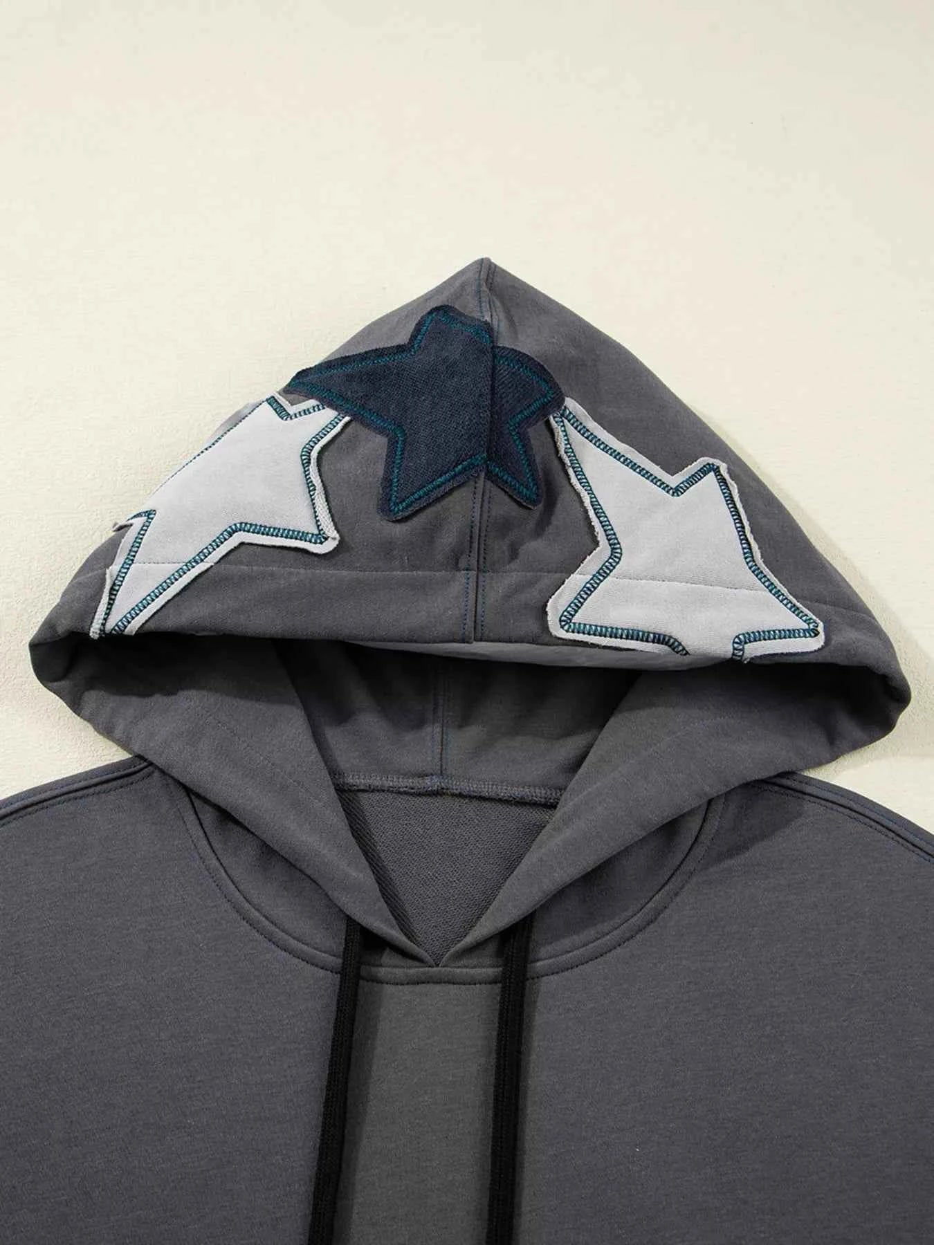 Star Patchwork Contrast Stitching Mineral Wash Kangaroo Pocket Hoodie f8af11a764434a2f9f4542331baab1fb-Max-Origin