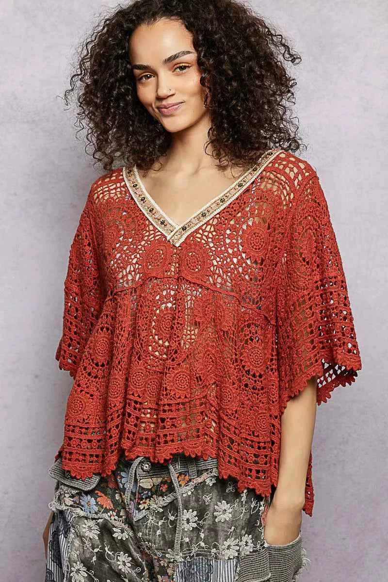 POL V-Neck Crochet Top with Scalloped Hem f8b34d82-98ca-41fd-bc92-6bc262963d16-Max-Origin