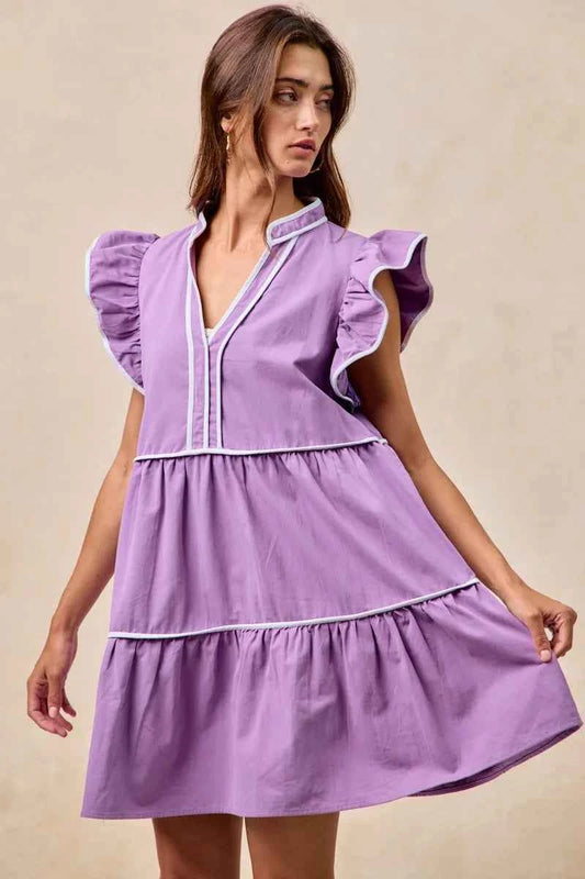 Gameday Theme Contrast Binding Ruffled Dress f8b39e1fa7be4cd09201720c811dd71d-Max-Origin