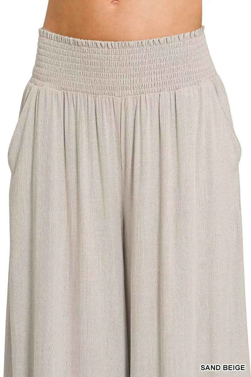 Zenana Smocked Waistband Wide Leg Lounge Pants f8b7380043ea4df1859bdb03a7cd7420-Max-Origin