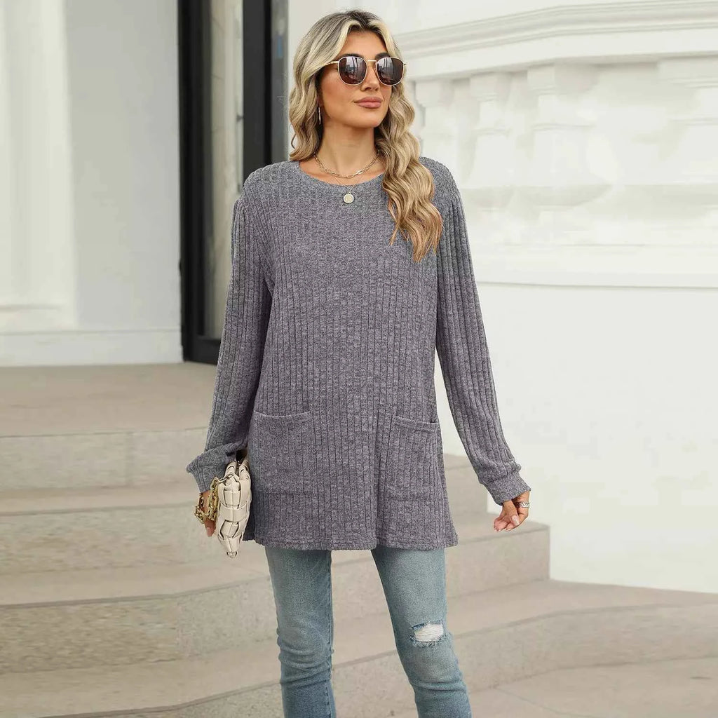 Ribbed Knit Long Sleeve T-Shirt f8bb429c-a98e-4ab6-b66a-3fff39d618b7-Max-Origin