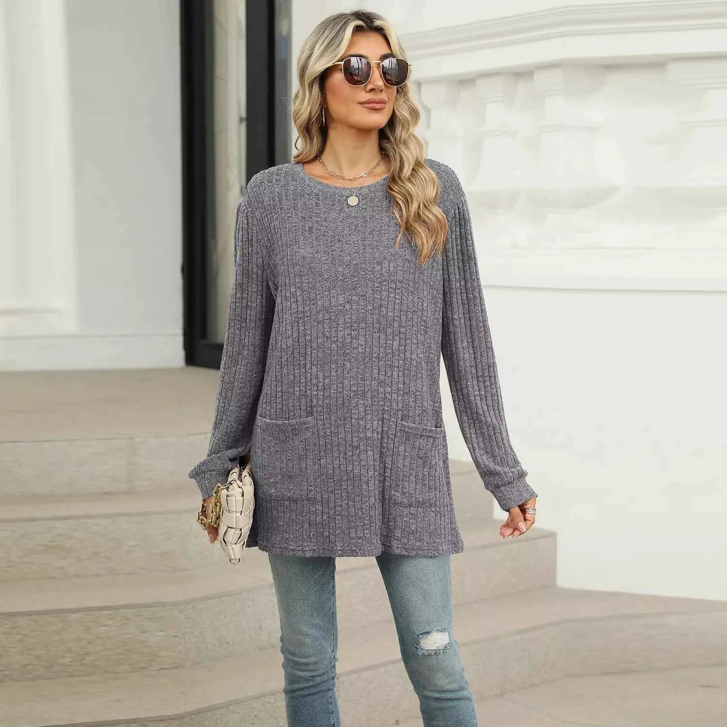 Ribbed Knit Long Sleeve T-Shirt f8bb429c-a98e-4ab6-b66a-3fff39d618b7-Max-Origin