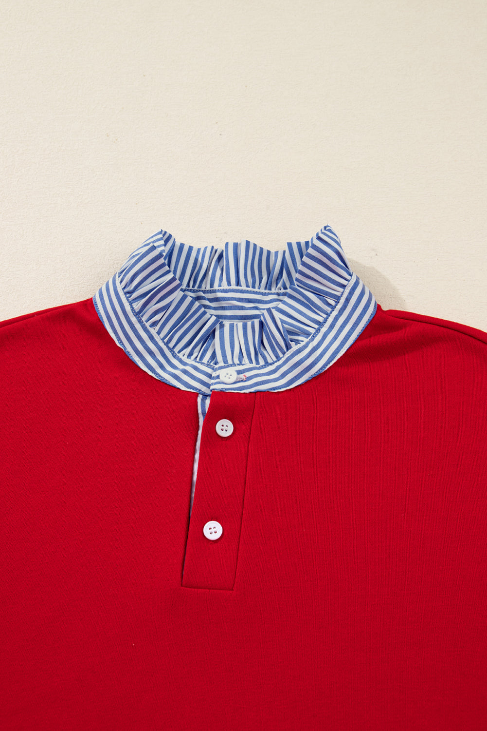 Racing Red Striped Collar Knot Sleeve Sweatshirt and Shorts Set f8be266227ab7c5d