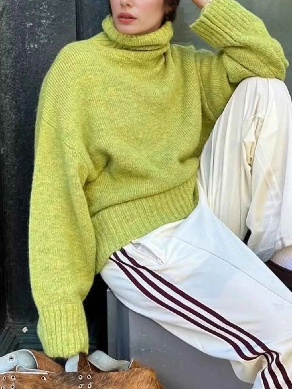 Turtleneck Knit Dropped Shoulder Sweater Lime f8c27c46-3d83-48d3-a32a-cb8507a15a91-Max-Origin