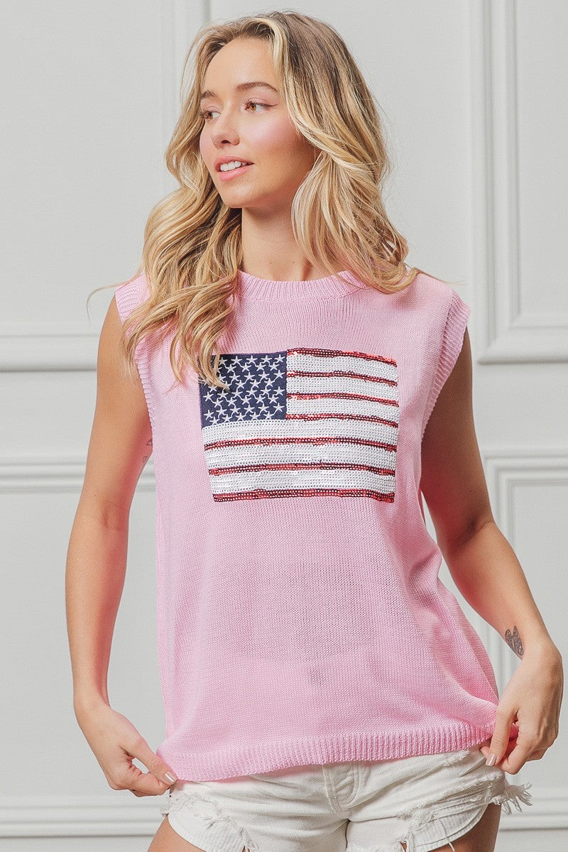 BiBi American Flag Sequins Patch Knit Top f8c81e028816497b8444c319725c45ff-Max