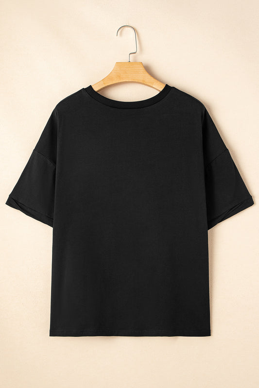 Black Pumpkin Face Sequins Patch Halloween Graphic Tee Black 95%Cotton+5%Elastane f8d046cb378e5552