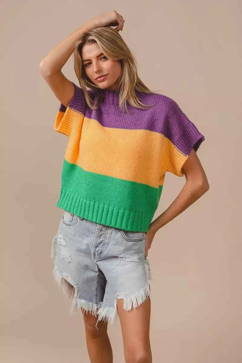 BiBi Mardi Gras Color Block Drop Shoulder Sweater Top f8d088540bed4eb69178d8a9aea68cb9-Max-Origin