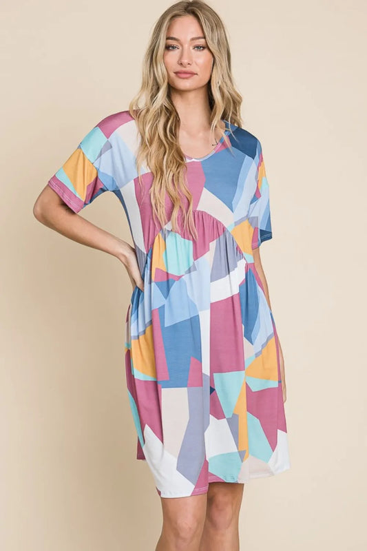 Ruched Color Block Short Sleeve Dress - Opaque Stretch Fabric f8db6bdf-0dde-41f2-a1d1-ce71de1b2510-Max