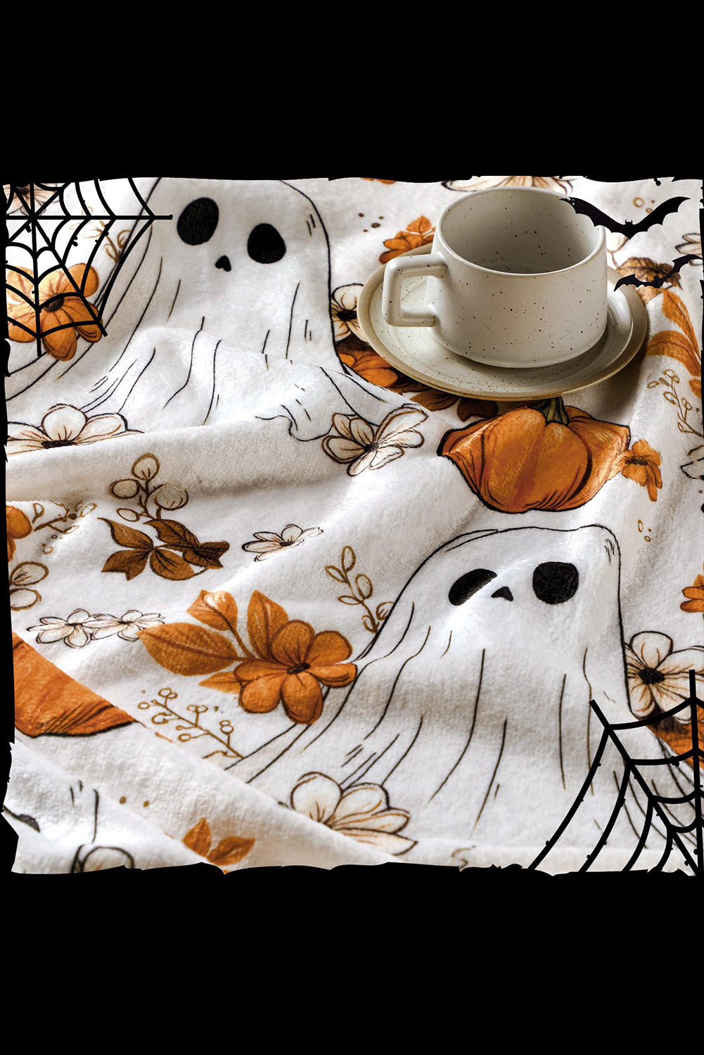Orange Halloween Ghost Pumpkin Flower Throw Blanket f8dba95b8154f11a