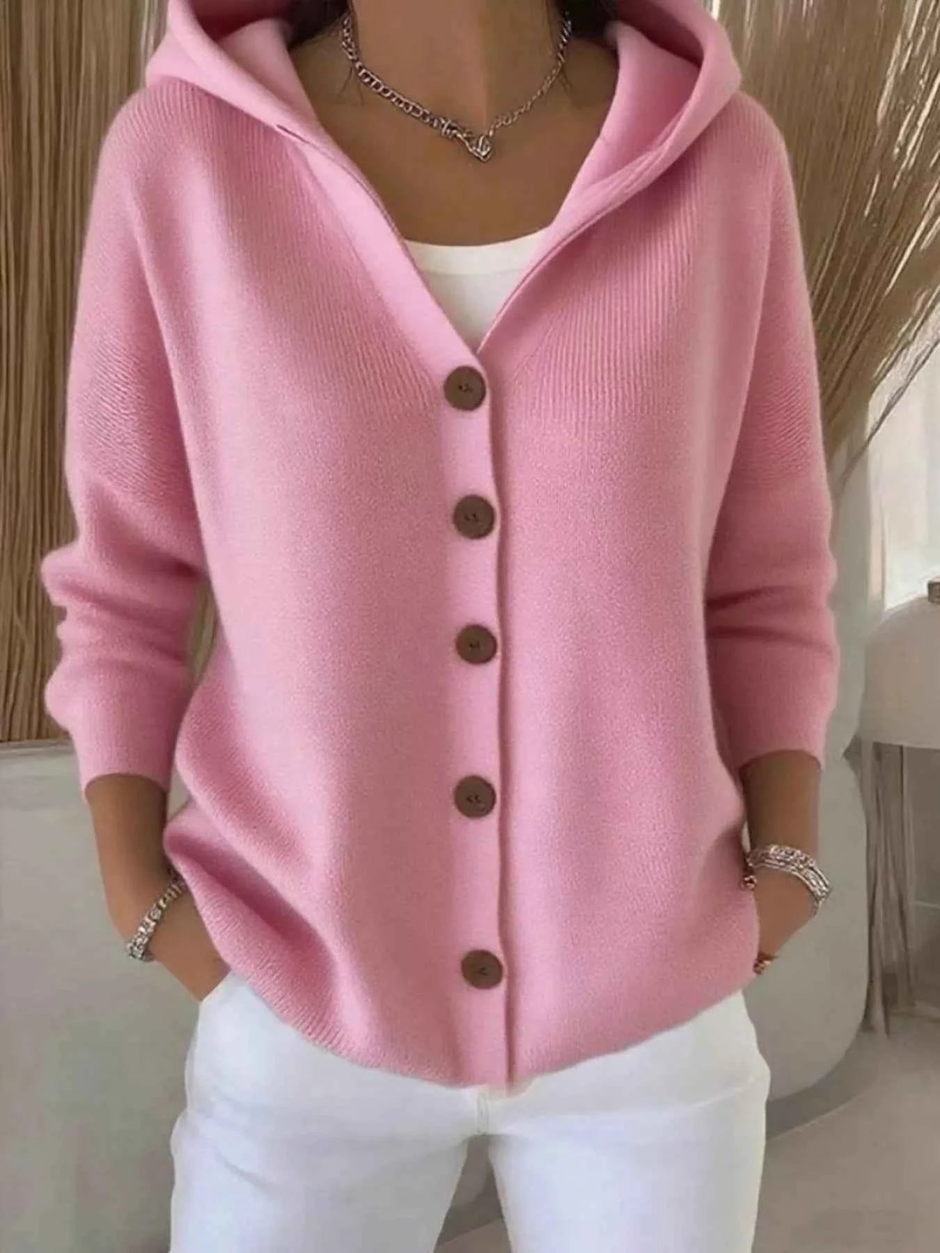Full Size Hooded Button-Front Soft Knit Cardigan Plus Size Pink f8dc691d72f742cdb576eec2500f9803-Max-Origin