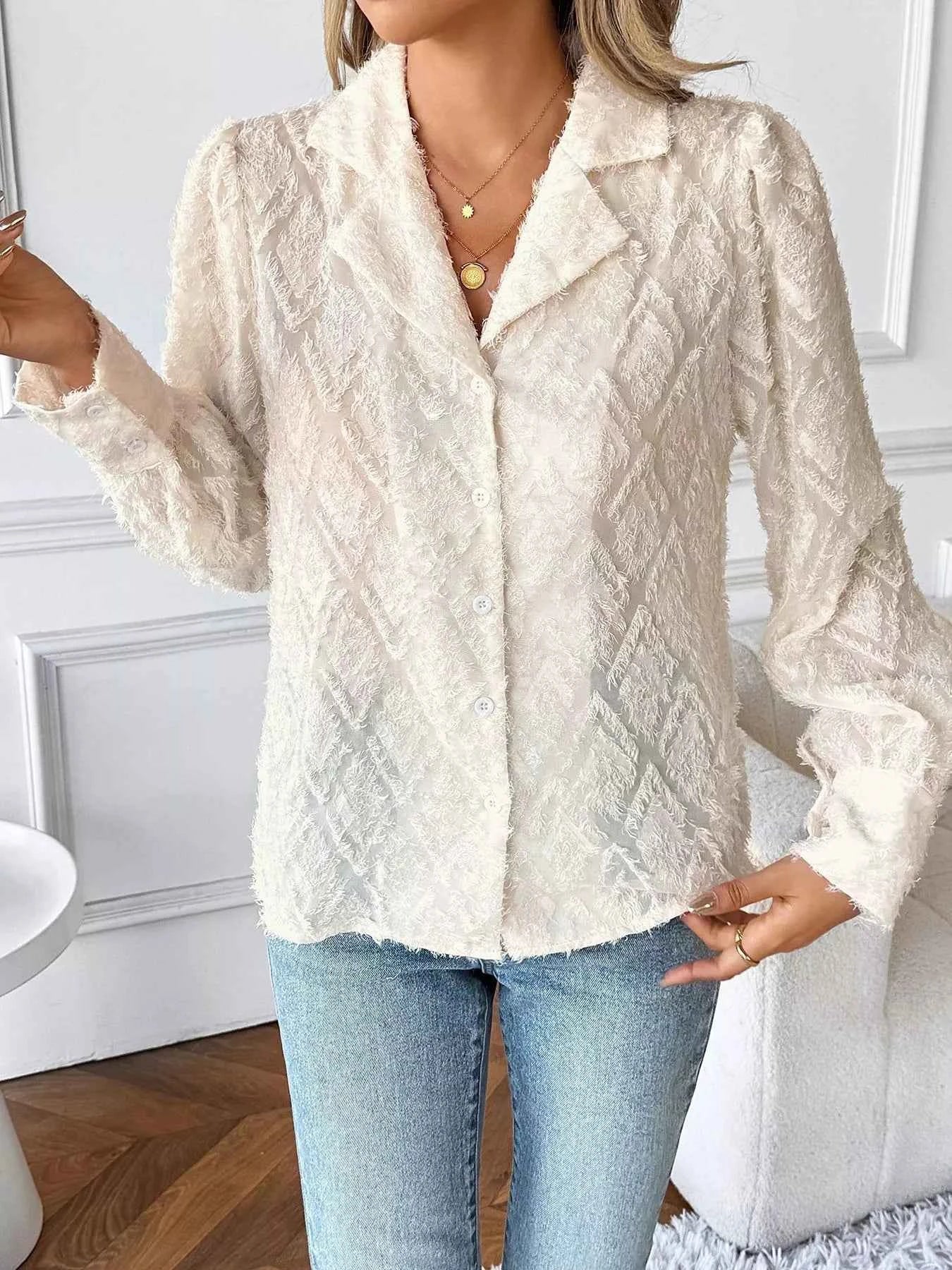 Textured Long Sleeve Button-Up Shirt